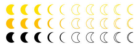 Moon phase icons. Outline crescents. Line moons. Black, orange and yellow crescents. Calendar cycle....