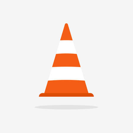 Traffic cone. Construction cone. Icon for traffic onroad, street and construction. Orange caution bollard. Safety and security sign. Flat icon isolated on white background. Vector.のイラスト素材