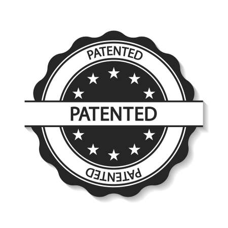 Patented stamp seal. Stamp for patented and certified. Round badge for patent, certify, quality and verified. Sign for product. Label of guarantee with shadow isolated on white background. Vector.のイラスト素材