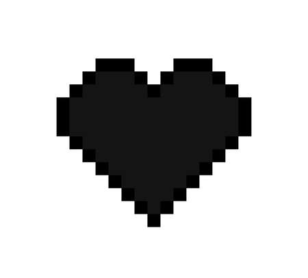 Pixel heart. Pixel heart icon for 8 bit game. Digital art for computer game. Black icon for love, gamer and hearth. Symbol for health, interface and video. Vector.のイラスト素材