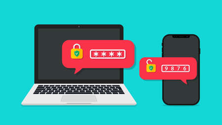 Two step of authentication with password. Two factor of verification. 2fa code. Authentication with...