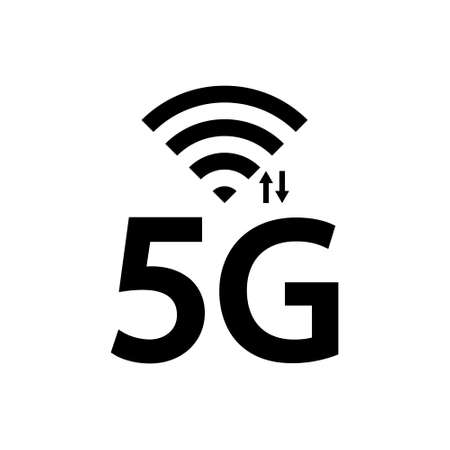 5g icon. 5g logo. Wlan and bluetooth symbol. Internet technology icon. Wireless mobile internet. Wifi signal. Black logo isolated on white background. Vector.のイラスト素材