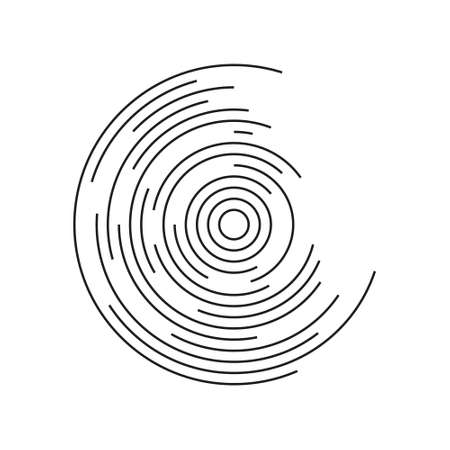 Concentric circle. Concentric line circle. Broken spiral. Round line pattern. Ripple circular shape. Vortex geometric sonar. Design of graphic on white background. Vector.のイラスト素材