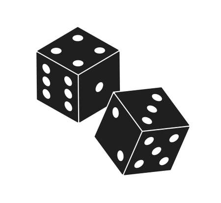 Dice icon. Dice gamble. Game in casino. Cubes for gamble. Symbol of backgammon. Chance for luck. Two cubes for bet in vegas. 3d logos for poker. Vector.のイラスト素材