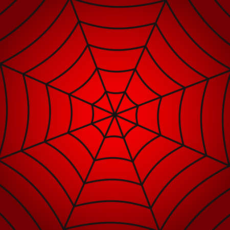 Spider man. Spiderman background. Red background with black spiderweb of spiderman. Pattern of cobweb for net, trap and horror. Hero texture. Vector.のイラスト素材