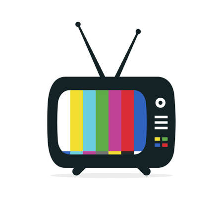 TV icon. Television icon. Retro tv. Old color television screen with antenna. Flat symbol. Icon for...