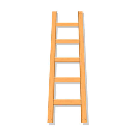 Wooden ladder. Wooden staircase. Wood stair with steps. Wood staircase. Cartoon stairs with shadow for construction, painter and work. Stepladder isolated on white background. Vector.のイラスト素材