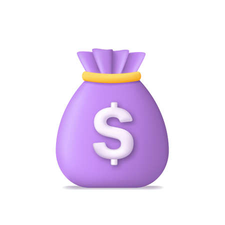 Money bag. 3d money bag. 3d icon of loan, budget and salary. Symbol of dollar, cash and business. Sack with saving. moneybag for investment. Vector.のイラスト素材