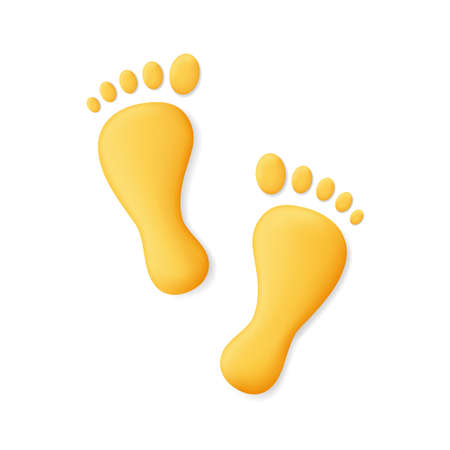 Human footprint. 3d human footprint. 3d footprint icon. Silhouette of baby foot. Path of barefoot. Cartoon footstep isolated on white background. Vector.のイラスト素材