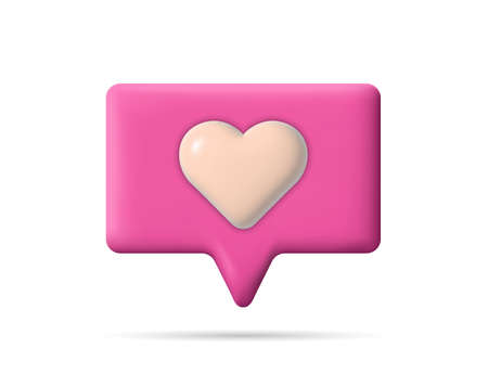 3d social like icon. 3d social heart icon. Button for media, notification and chat. Symbol of love....