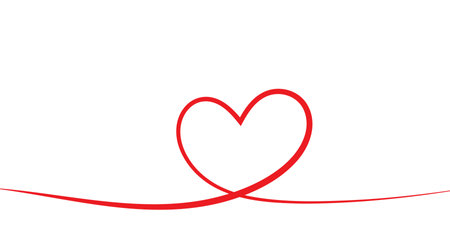 Continuous red heart line. Love concept for wedding, birthday. Romantic symbol in simple ribbon. vectorのイラスト素材