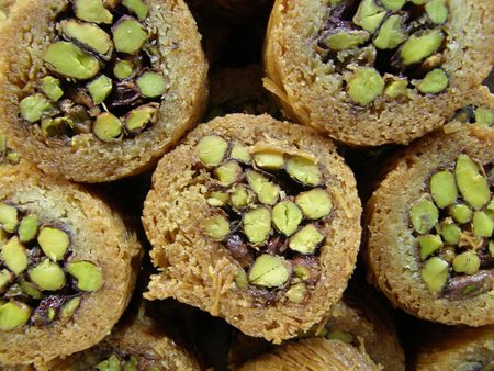 sweets width honey and pistachiosの写真素材