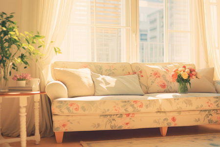 Beautiful luxury pillow on sofa decoration in living room interior - Vintage Light Filterの素材