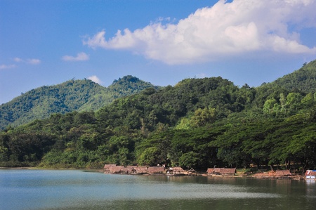 Dam save landscape Raft water mountain treeの写真素材