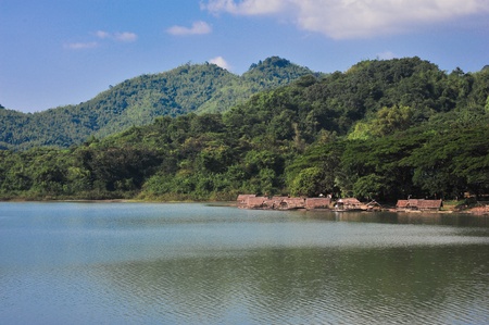 Dam save landscape Raft water mountain treeの写真素材