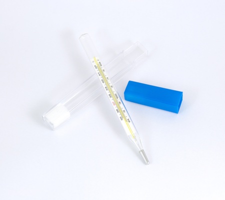 Glass mercury thermometer white isolated