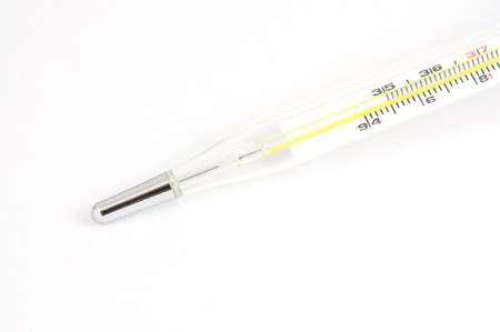 Glass mercury thermometer white isolated
