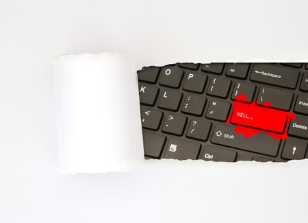 Red hell button on keyboard concept paper