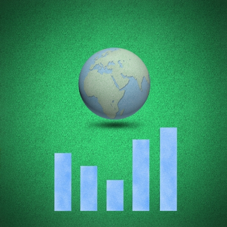 Graph chart globes concept on green background by cork boardの写真素材