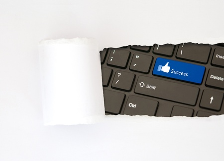 Concept white paper like and success button ideaの写真素材