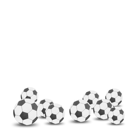 Football soccer ball craft by cork board on white isolateの写真素材