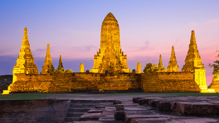 Wat Chai Watthanaram sunset temple in ayutthaya Thailandの写真素材