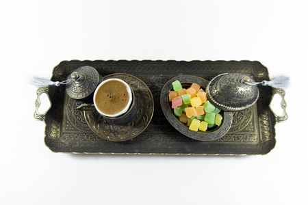 Turkish coffee, Turkish delight sugar bowlの写真素材