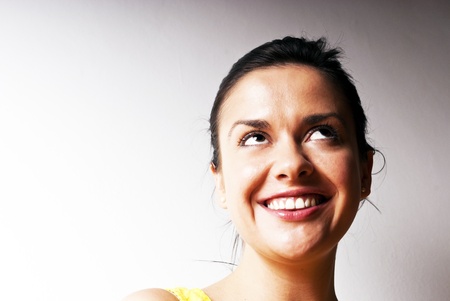 woman is smiling on white backgroundの写真素材