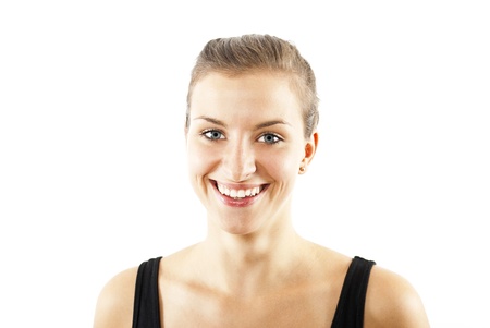 woman is smiling on white backgroundの写真素材