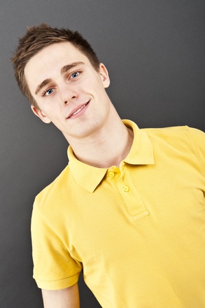 man on black background in polo shirtの写真素材