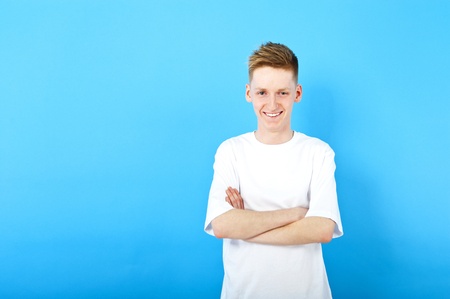 Young man on blue background