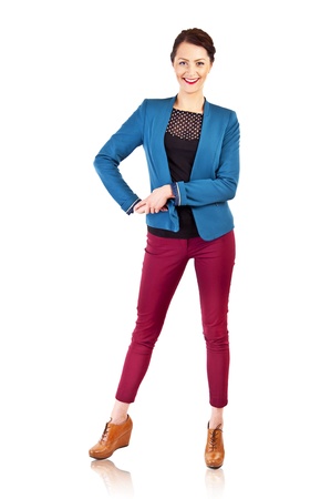 Woman in casual modern style on white backgroundの写真素材