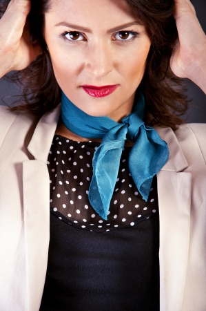 Portrait of woman in fashion set in french styleの写真素材