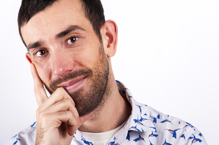 Man portrait over white background smiling. In modern shirt.