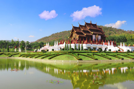 Ho Kham Luang at Royal Flora Expo, traditional thai architecture in the Lanna style, Chiang Mai, Thailandの写真素材