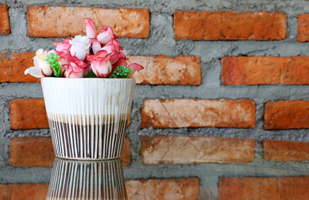 Corner of cozy living room artificial flowers for decoration , Vintage styleの写真素材