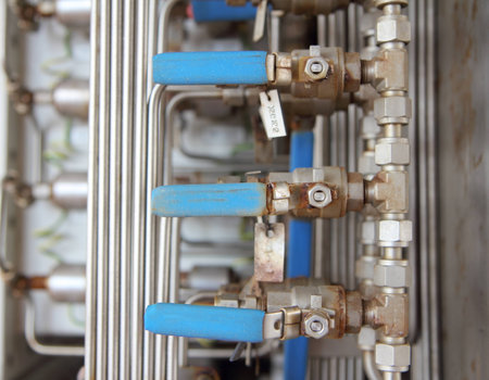 Ball valves manual in the process. Production process used manual valve to control the system