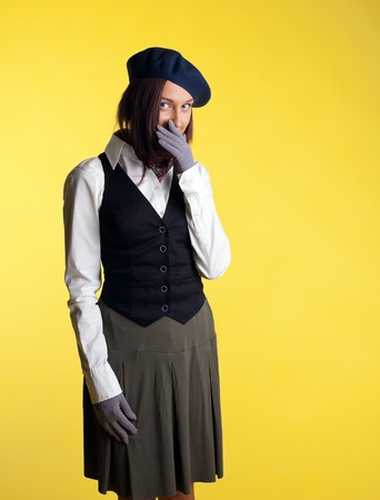 Beauty artist classic style smile and confused portraitの写真素材