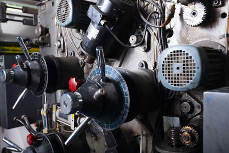 close-up on complex detail of typography machine 