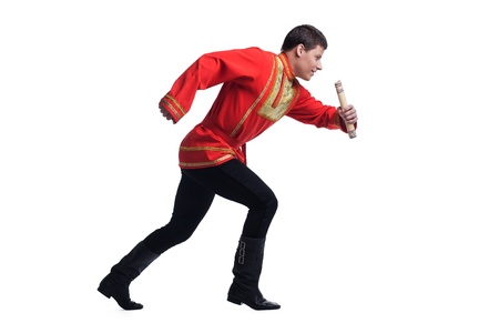 Full length portrait of dancer in russian costume  Isolated on whiteの写真素材