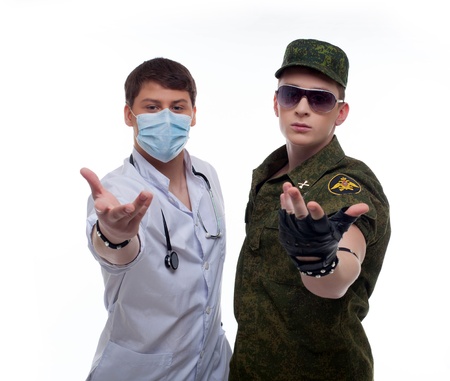 Portrait of sexy doctor and soldierの写真素材