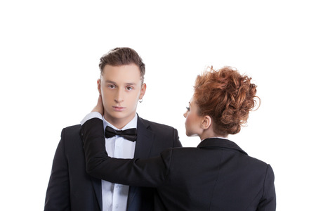 Portrait of modern young businessmen isolated on whiteの写真素材