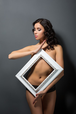 Image of sexy topless model framed her bodyの写真素材