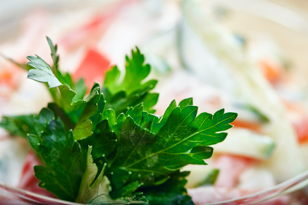 Image of fresh parsley in salad, close-upの写真素材