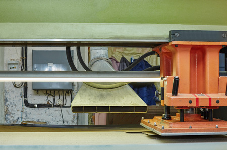 Footwear production. Image of semiautomatic press for manufacturing insolesの写真素材