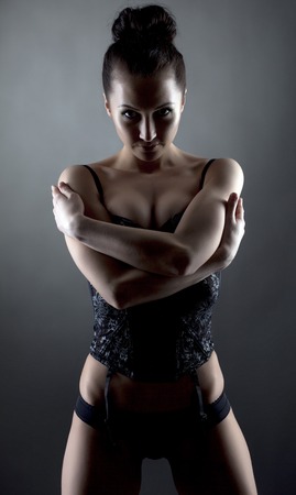 Studio portrait of sexy model posing in underwearの写真素材