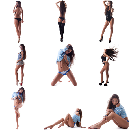 Sexy young brunette with tanned skin. Set of many photosの写真素材