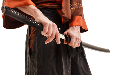 Chinese sword in scabbard close up shot in studio