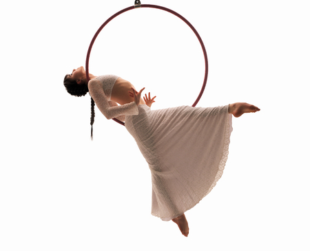 Barefoot woman dancing on ringの写真素材