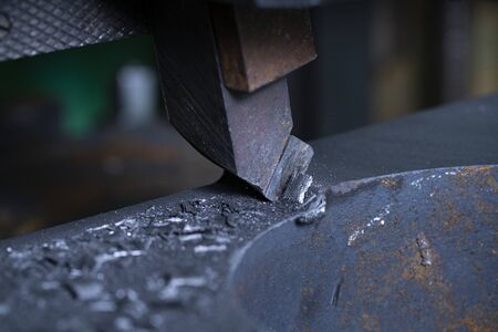 Working machinery at production plant close up photoの写真素材